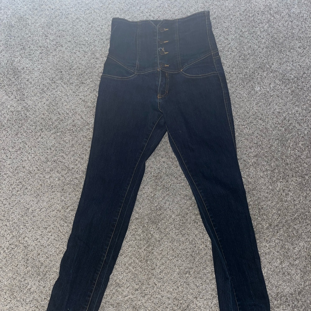 High-Waisted Dark Blue Skinny Jeans